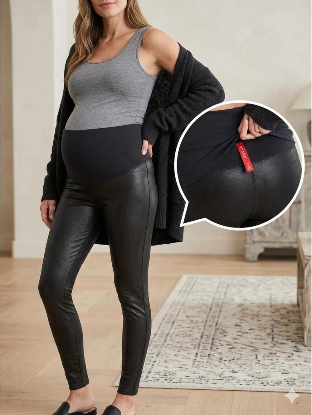 Spanx Faux Leather Maternity Leggings Size Large